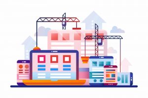 Construction equipment around computers and phones