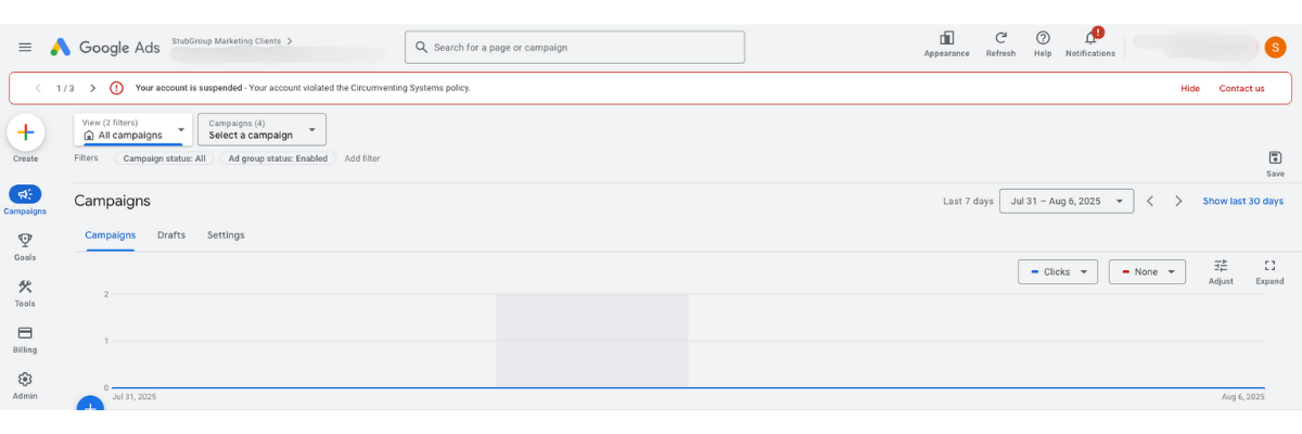 Circumventing systems google ads notice