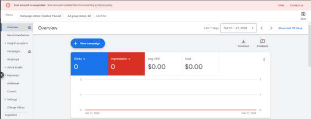 Google suspension UI