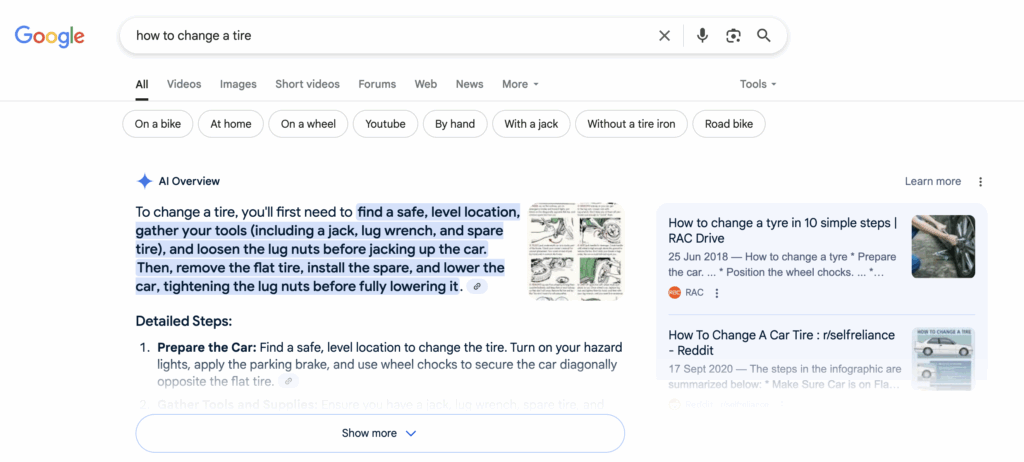 how to change a tire AI search